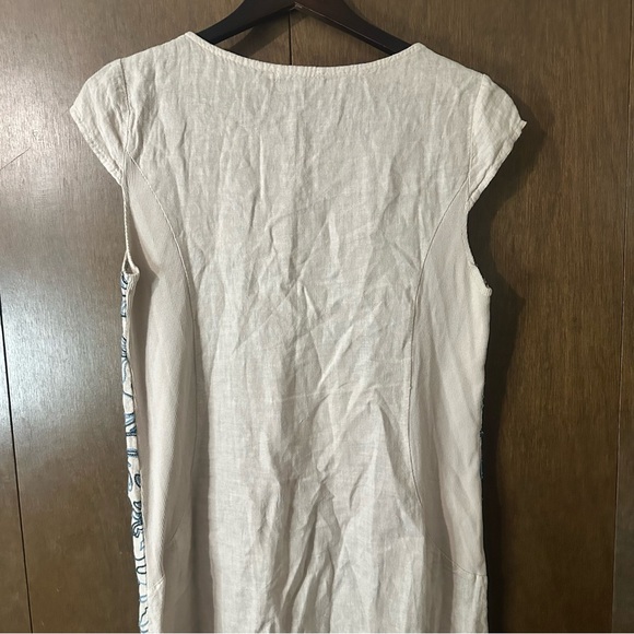 Lungo L’Arno Cream Linen Blue Paisley Swirl Midi Dress Size Medium Boho - Picture 7 of 11